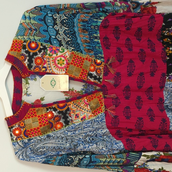 NWT Anandas patchwork fringed dress - Picture 2 of 5